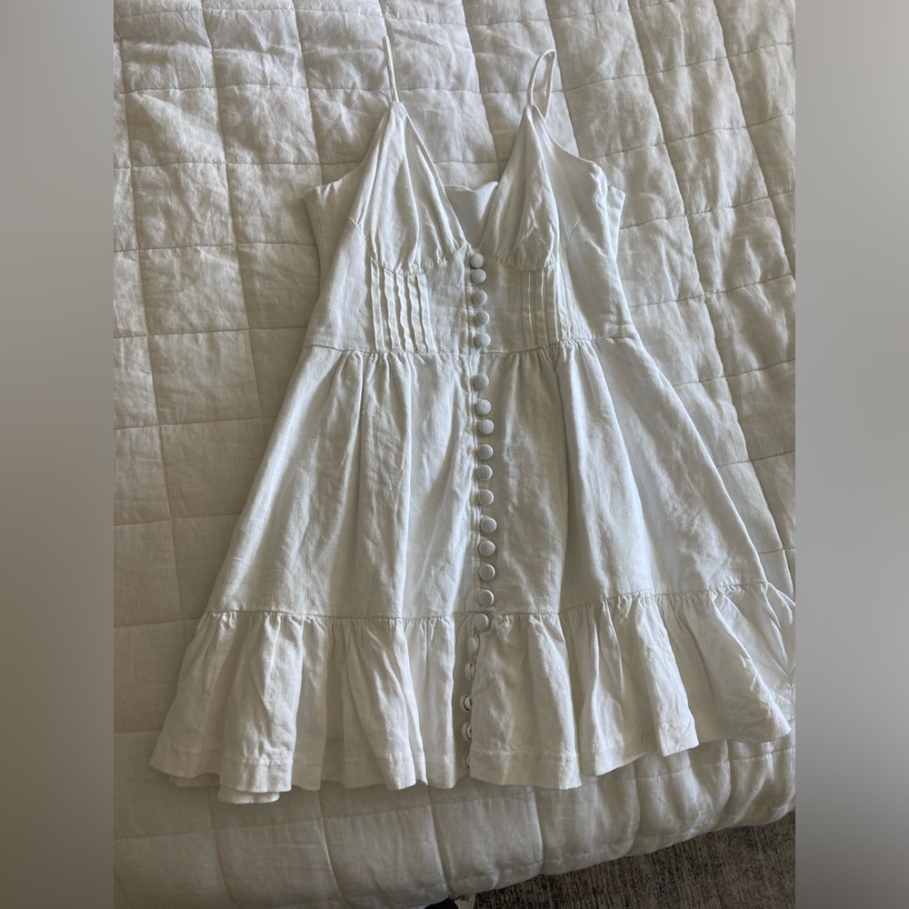 100% linen ruffle button dress